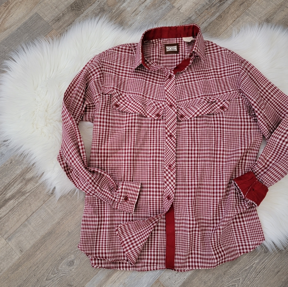 Vintage 80s Fenton Red Plaid Western Button Down Women's Shirt Size 15/16 - Picture 7 of 14